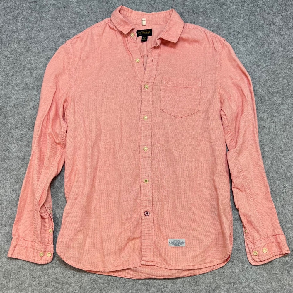 CPO Provisions Salmon Red White Textured‎ Cotton Button Down Shirt Mens Small